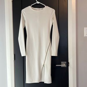 Missguided Long Sleeve Zip Detail Midi Dress White Size: 4
